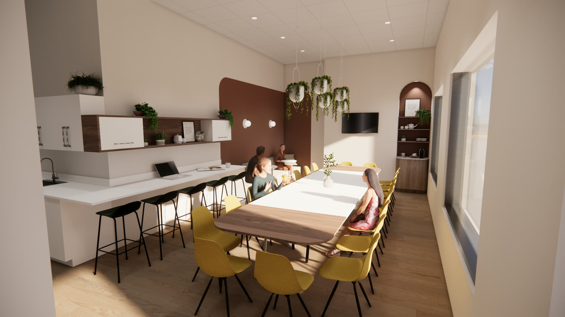 Rendu 3D de la cuisine du personnel de la Clinique dentaire Manicouagan, Baie-Comeau